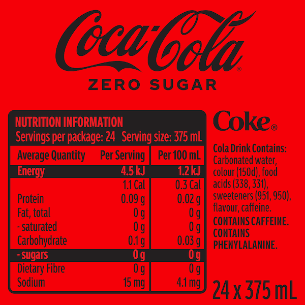 Coca-cola Zero Sugar Soft Drink Ib Cans 375 Ml