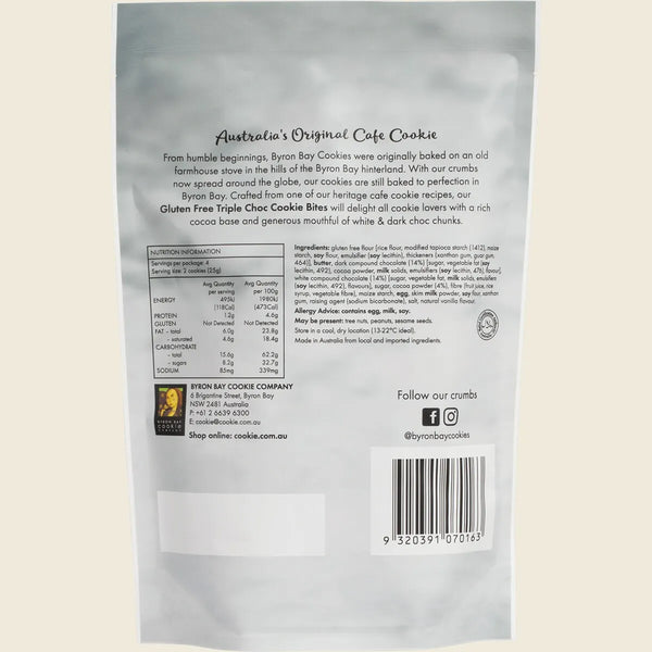 Byron Bay Cookies Gluten Free Cookie Bites Triple Choc Fudge 100g