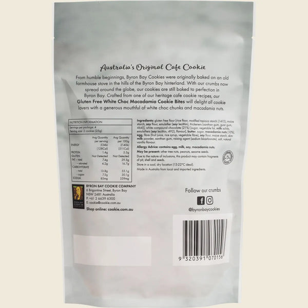 Byron Bay Cookies Gluten Free Cookie Bites White Choc Macadamia 100g