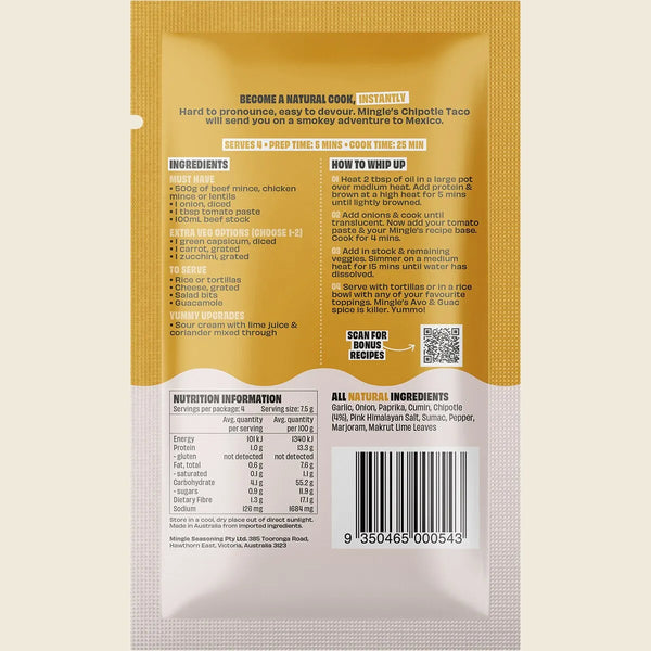Mingle Smokey Chipotle Tacos All Natural Recipe Base 30g